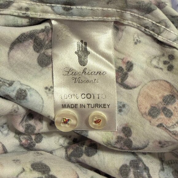 Luciano Visconti Black Skull Print Button-Up Shirt | Size Small | 100% Cotton - Picture 5 of 8